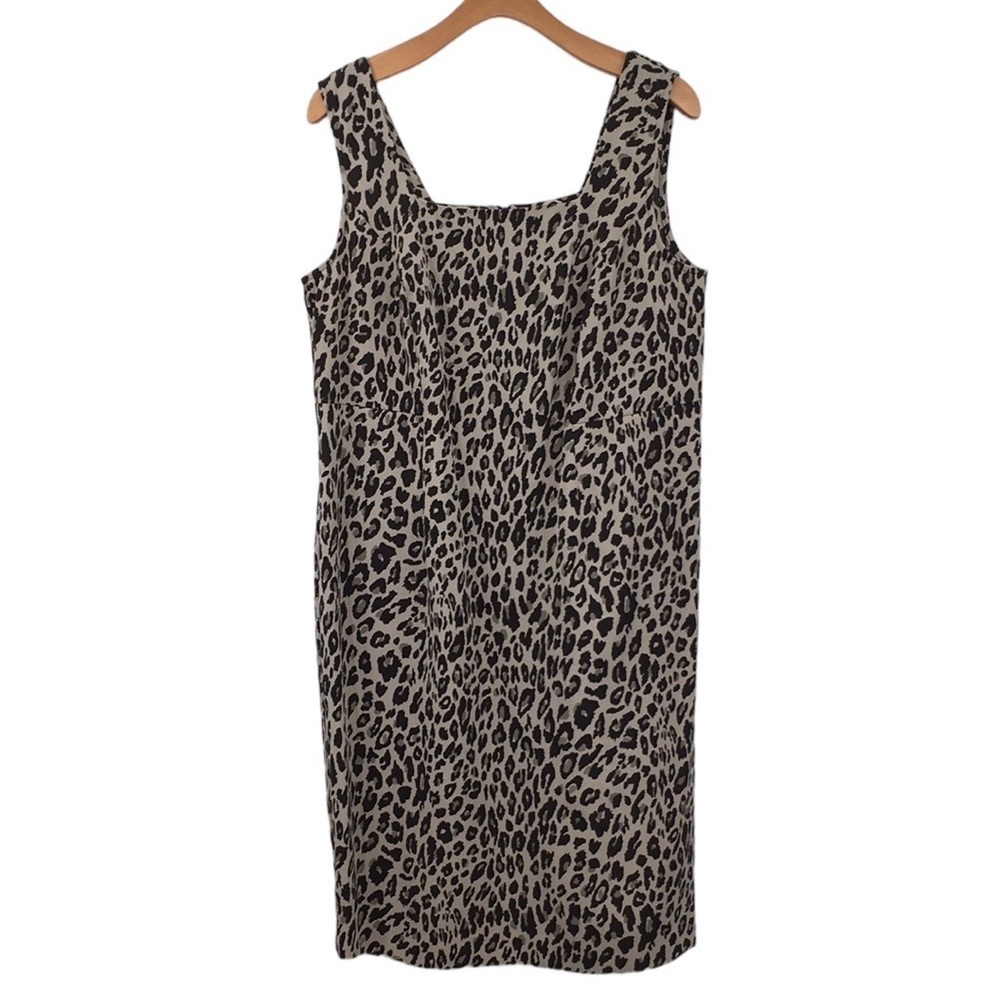 Maya Brooke Dress Womens 16W Tan Black Animal Print Shift Midi